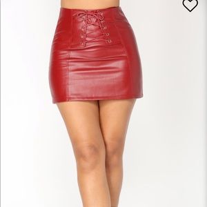 Red leather lace up skirt